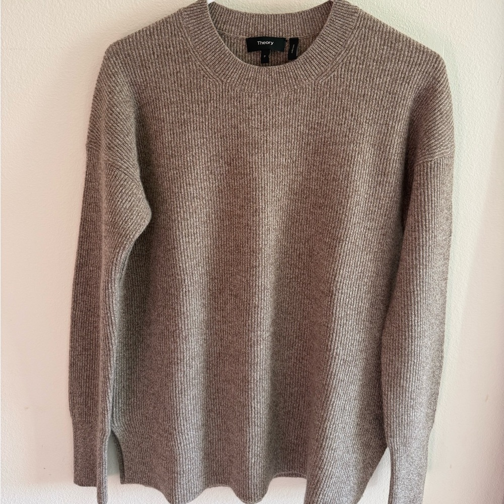 Theory Women's Tan ribbed cashmere Crewneck Sweater SIZE P